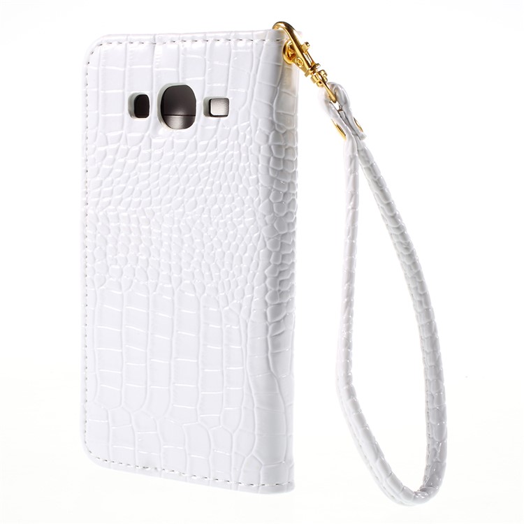 Crocodile Texture Leather Wallet Case for Samsung Galaxy J5 SM-J500F with Strap and Stand - White-2