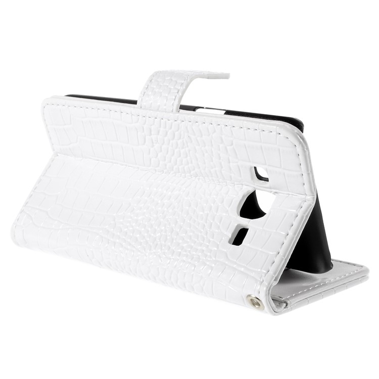 Crocodile Texture Leather Wallet Case for Samsung Galaxy J5 SM-J500F with Strap and Stand - White-5