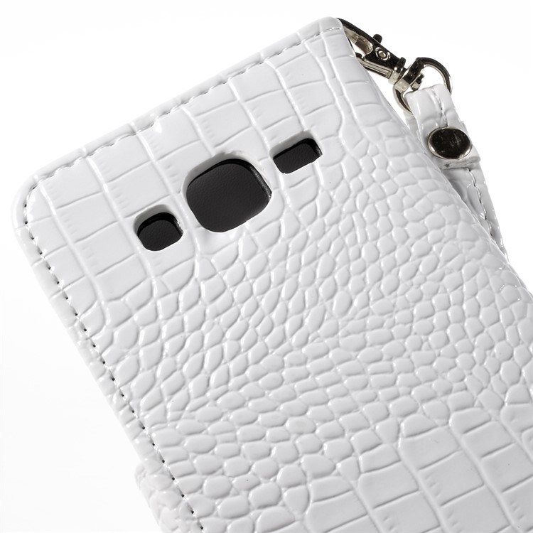 Crocodile Texture Leather Wallet Case for Samsung Galaxy J5 SM-J500F with Strap and Stand - White-8