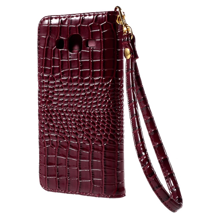Crocodile Texture Leather Wallet Cover for Samsung Galaxy J5 SM-J500F with Strap and Stand - Red-2