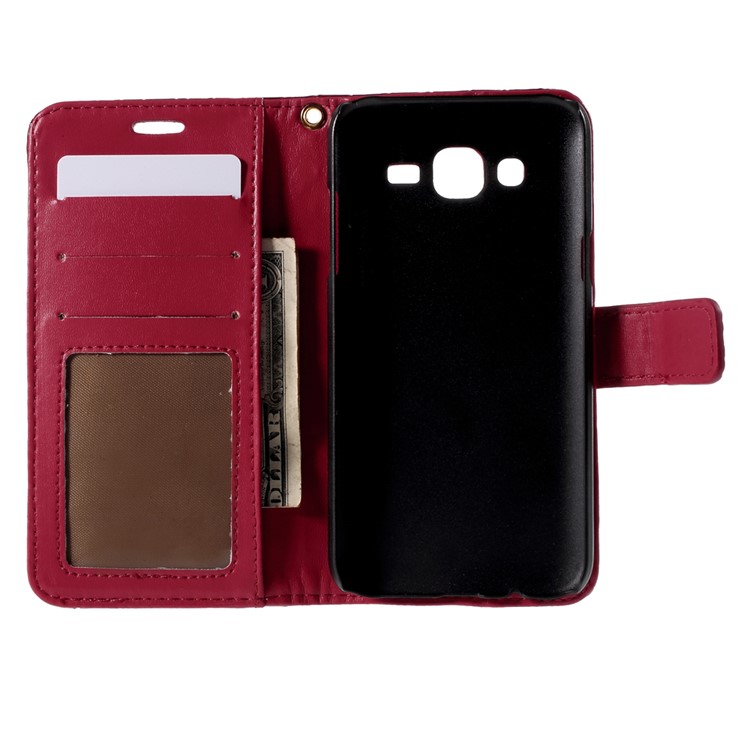 Crocodile Texture Leather Wallet Cover for Samsung Galaxy J5 SM-J500F with Strap and Stand - Red-6