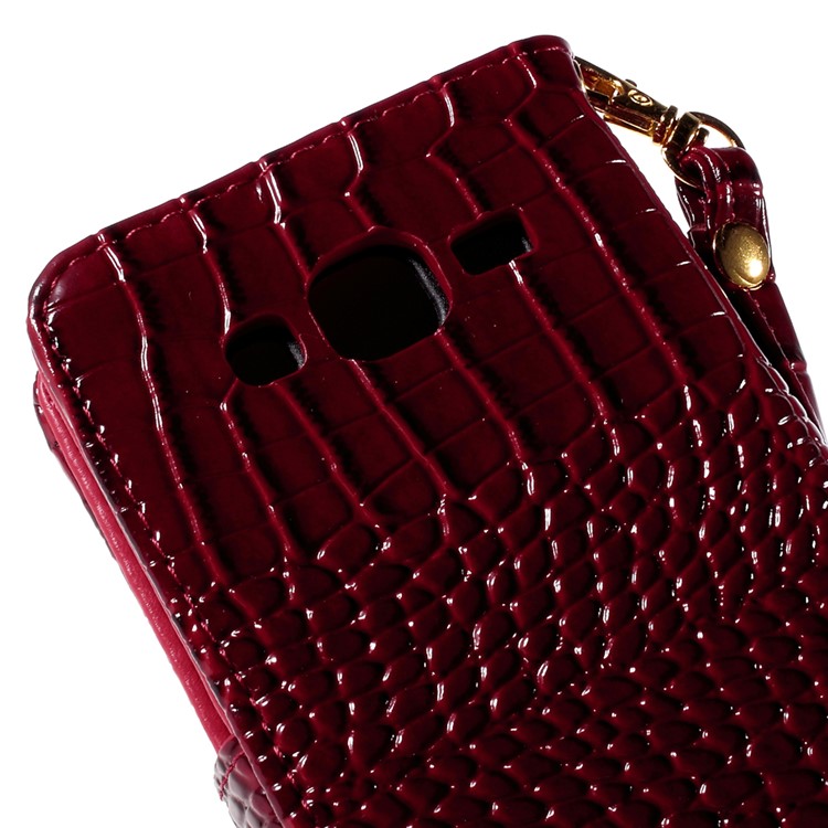 Crocodile Texture Leather Wallet Cover for Samsung Galaxy J5 SM-J500F with Strap and Stand - Red-8