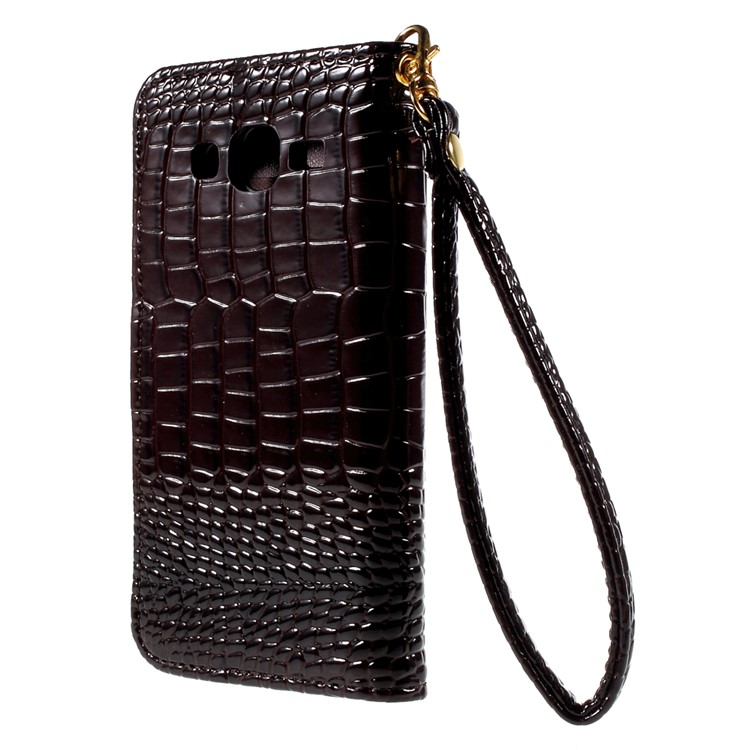 Crocodile Texture Leather Wallet Shell for Samsung Galaxy J5 SM-J500F with Strap and Stand - Brown-2