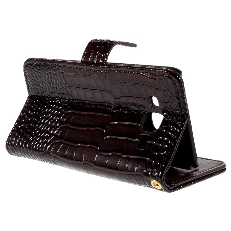 Crocodile Texture Leather Wallet Shell for Samsung Galaxy J5 SM-J500F with Strap and Stand - Brown-5
