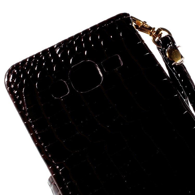 Crocodile Texture Leather Wallet Shell for Samsung Galaxy J5 SM-J500F with Strap and Stand - Brown-8