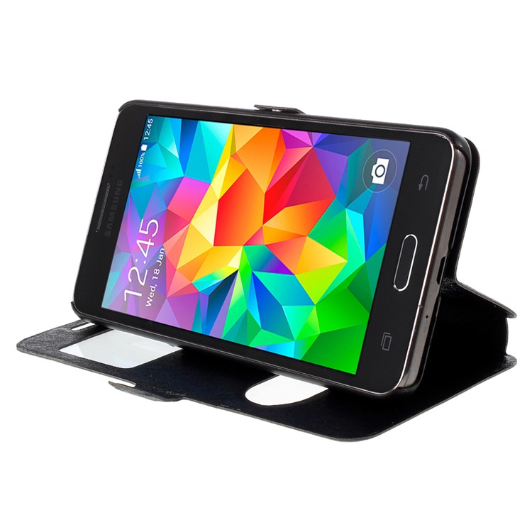 Leather Case for Samsung Galaxy Grand Prime SM-G530H Dual View Window - Black-4