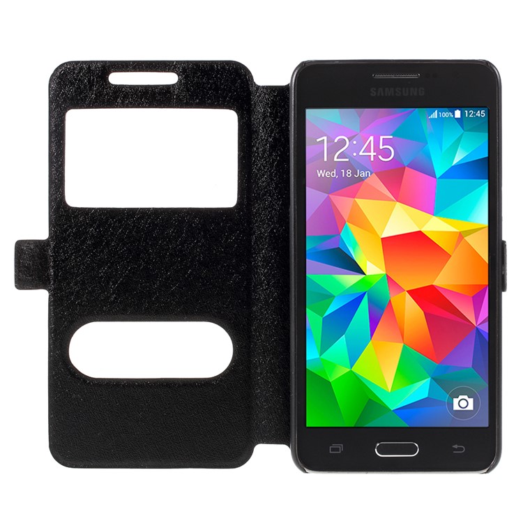 Leather Case for Samsung Galaxy Grand Prime SM-G530H Dual View Window - Black-6