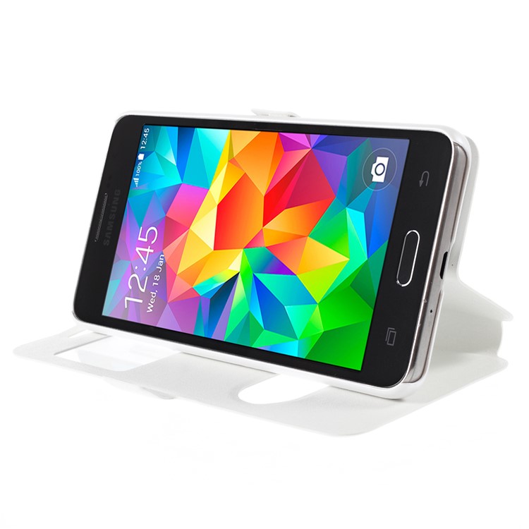 Leather Phone Case for Samsung Galaxy Grand Prime SM-G530H Dual View Window - White-4