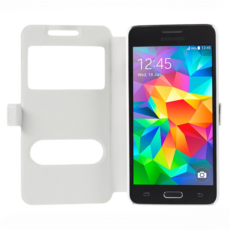 Leather Phone Case for Samsung Galaxy Grand Prime SM-G530H Dual View Window - White-6