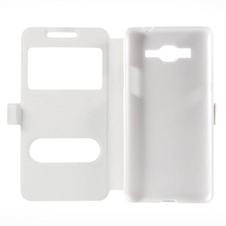 Leather Phone Case for Samsung Galaxy Grand Prime SM-G530H Dual View Window - White-7