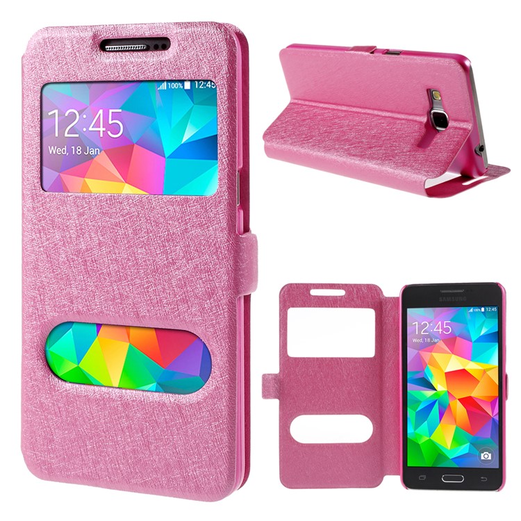 Leather Protective Case for Samsung Galaxy Grand Prime SM-G530H Dual View Window - Rose-1