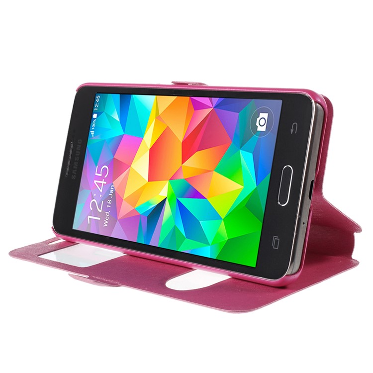 Leather Protective Case for Samsung Galaxy Grand Prime SM-G530H Dual View Window - Rose-4
