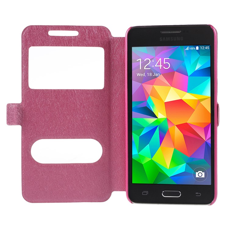 Leather Protective Case for Samsung Galaxy Grand Prime SM-G530H Dual View Window - Rose-6