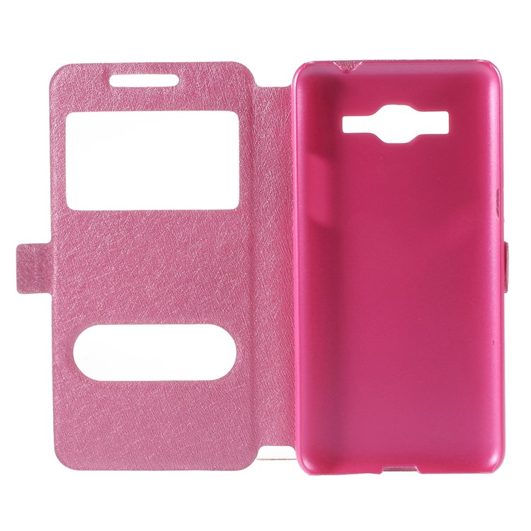 Leather Protective Case for Samsung Galaxy Grand Prime SM-G530H Dual View Window - Rose-7