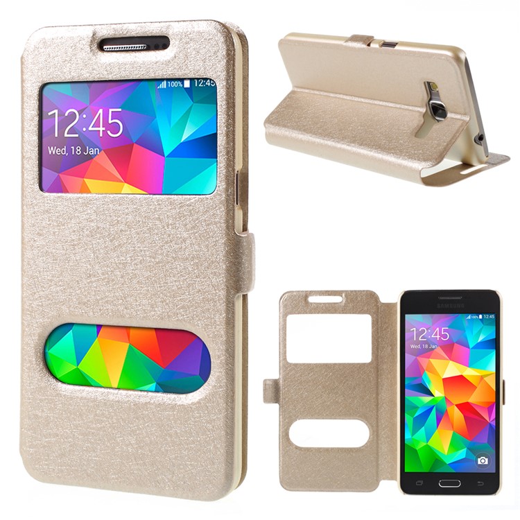 Leather Case for Samsung Galaxy Grand Prime SM-G530H Dual View Window - Champagne-1