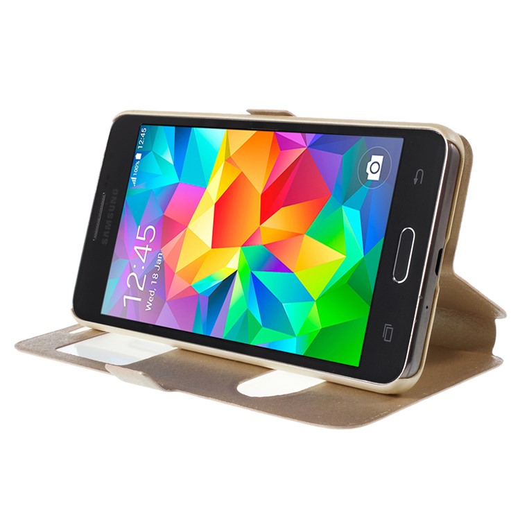 Leather Case for Samsung Galaxy Grand Prime SM-G530H Dual View Window - Champagne-4