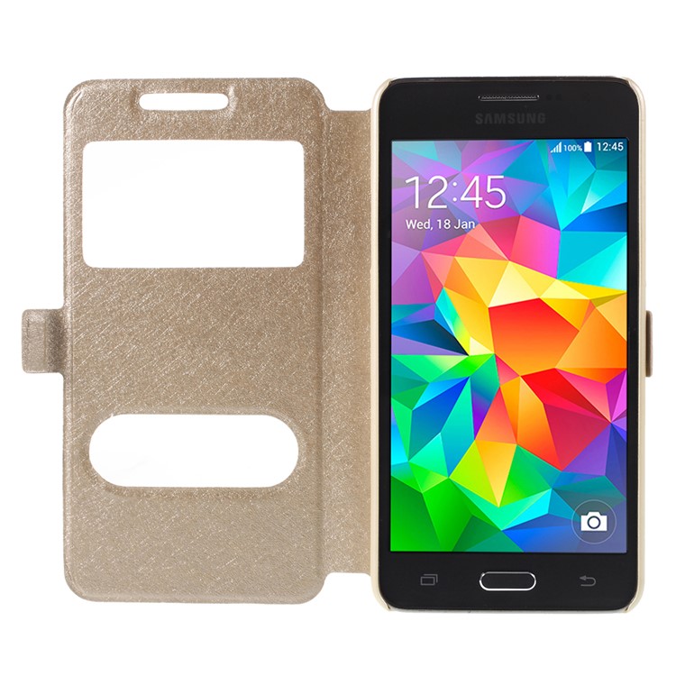 Leather Case for Samsung Galaxy Grand Prime SM-G530H Dual View Window - Champagne-6