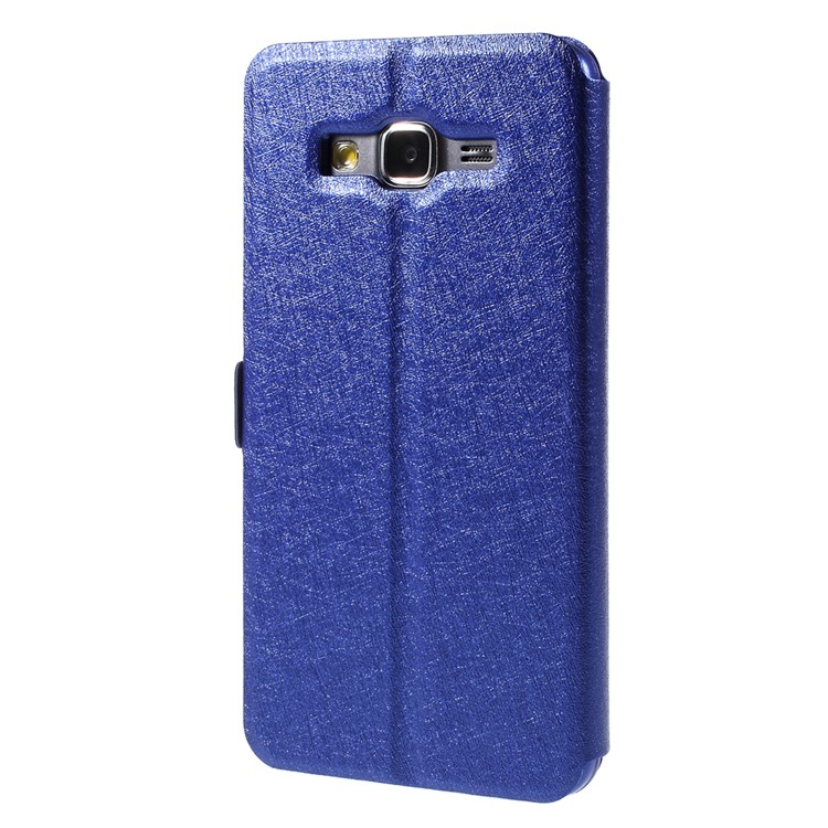 Leather Phone Case for Samsung Galaxy Grand Prime SM-G530H Dual View Window - Blue-2