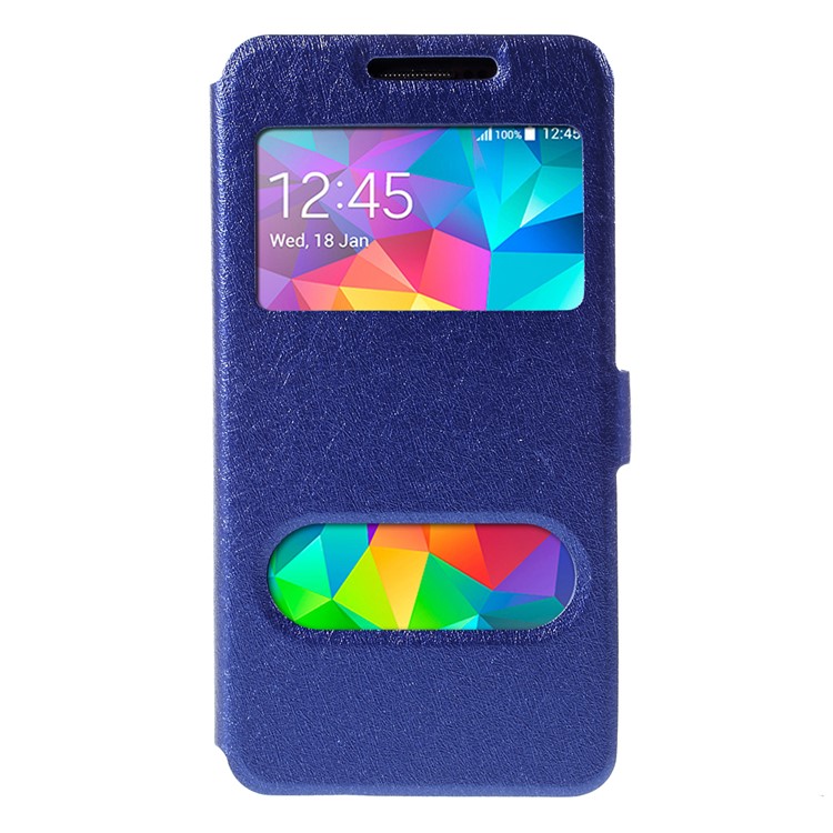 Leather Phone Case for Samsung Galaxy Grand Prime SM-G530H Dual View Window - Blue-3