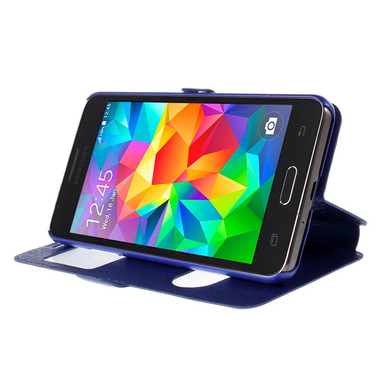 Leather Phone Case for Samsung Galaxy Grand Prime SM-G530H Dual View Window - Blue-4