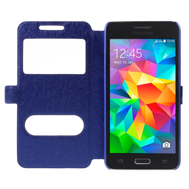 Leather Phone Case for Samsung Galaxy Grand Prime SM-G530H Dual View Window - Blue-6