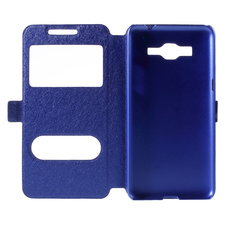 Leather Phone Case for Samsung Galaxy Grand Prime SM-G530H Dual View Window - Blue-7