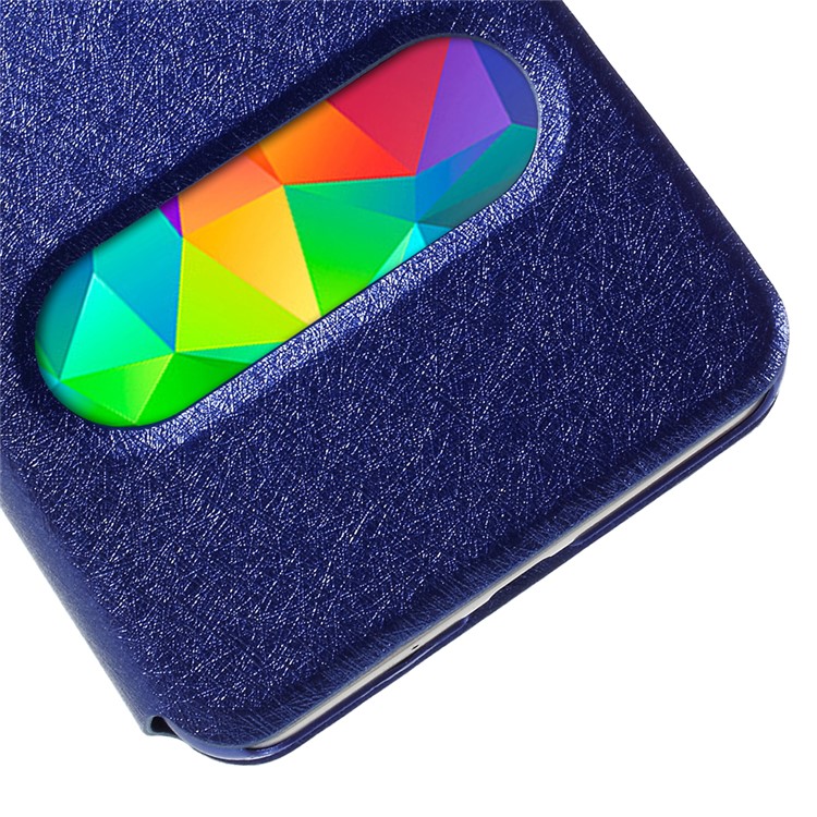 Leather Phone Case for Samsung Galaxy Grand Prime SM-G530H Dual View Window - Blue-8