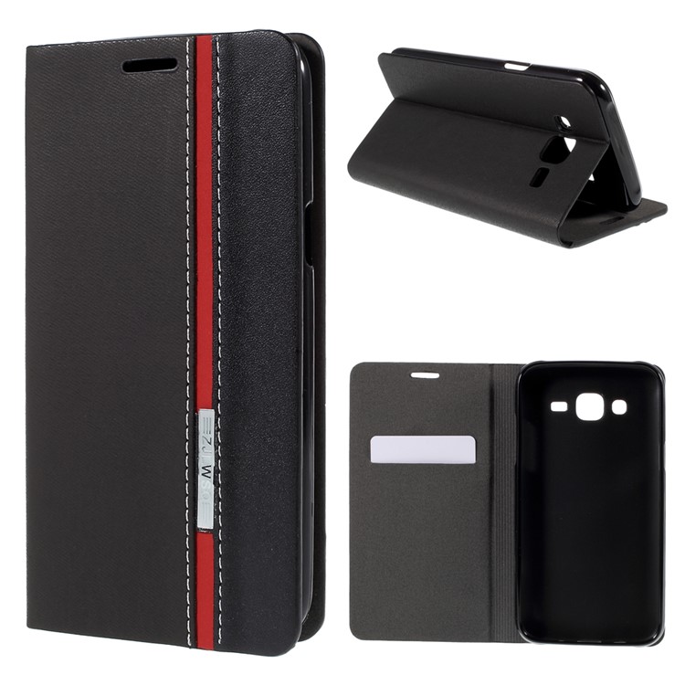 Two-color Leather Stand Case for Samsung Galaxy J5 SM-J500F with Card Slot - Black-1
