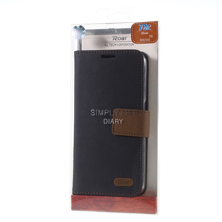 ROAR KOREA Twill Leather Wallet Case for Samsung Galaxy S6 G920 - Black-11