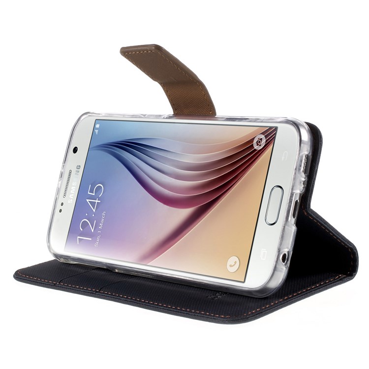ROAR KOREA Twill Leather Wallet Case for Samsung Galaxy S6 G920 - Black-4