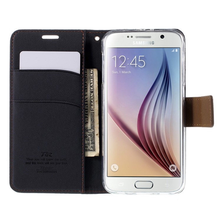 ROAR KOREA Twill Leather Wallet Case for Samsung Galaxy S6 G920 - Black-6