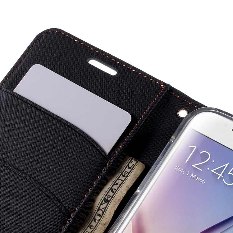 ROAR KOREA Twill Leather Wallet Case for Samsung Galaxy S6 G920 - Black-8