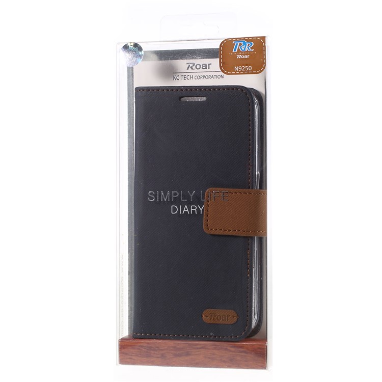 ROAR KOREA for Samsung Galaxy S6 edge G925 Twill Leather Case Flip Cover - Black-11