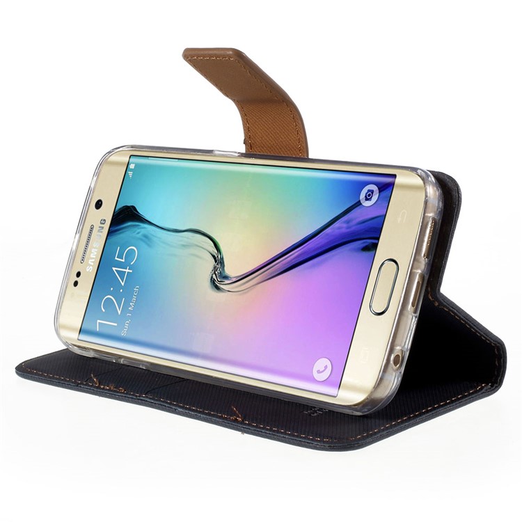 ROAR KOREA for Samsung Galaxy S6 edge G925 Twill Leather Case Flip Cover - Black-4