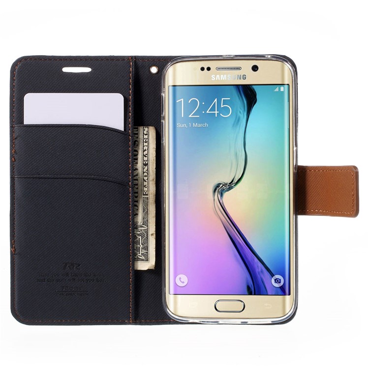 ROAR KOREA for Samsung Galaxy S6 edge G925 Twill Leather Case Flip Cover - Black-6