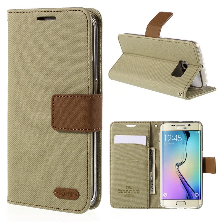 ROAR KOREA Twill Leather Cover for Samsung Galaxy S6 edge G925 Retro Style - Khaki-1