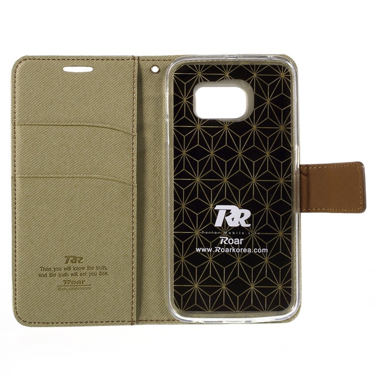 ROAR KOREA Twill Leather Cover for Samsung Galaxy S6 edge G925 Retro Style - Khaki-10