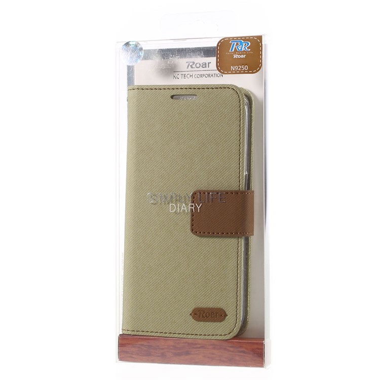 ROAR KOREA Twill Leather Cover for Samsung Galaxy S6 edge G925 Retro Style - Khaki-11