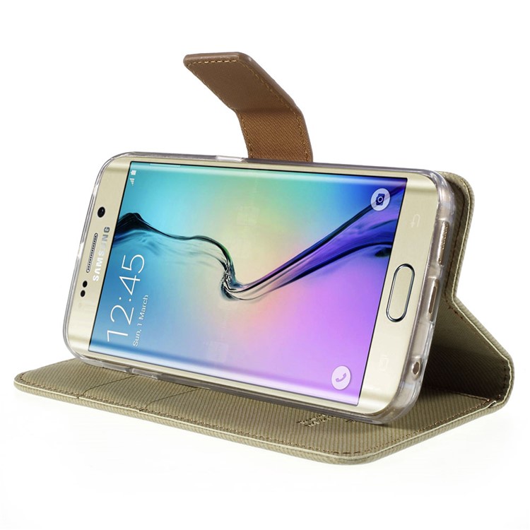 ROAR KOREA Twill Leather Cover for Samsung Galaxy S6 edge G925 Retro Style - Khaki-4