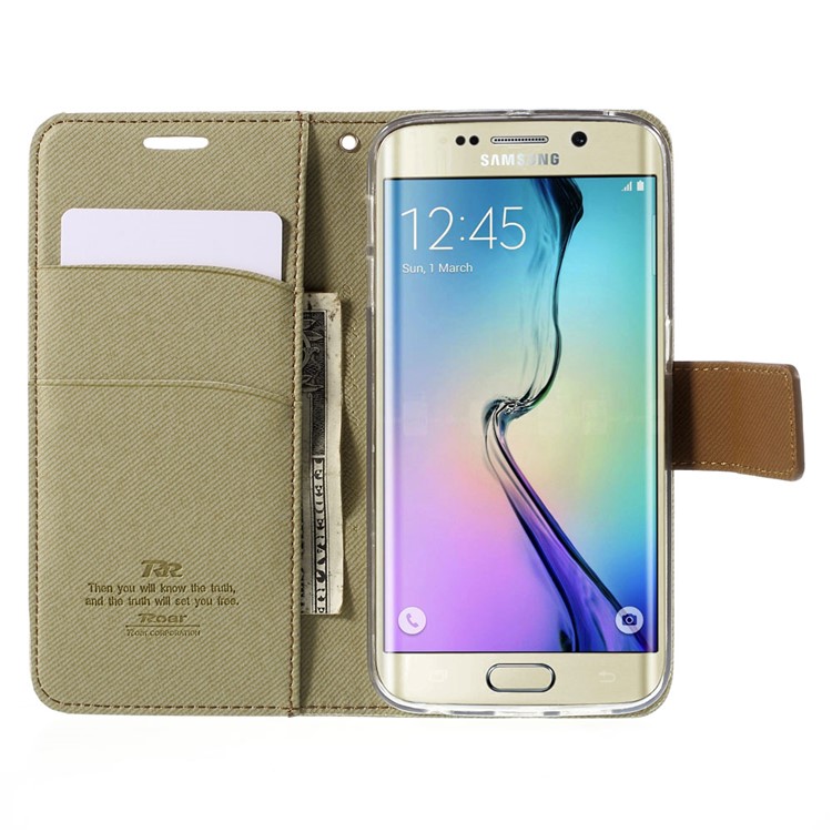 ROAR KOREA Twill Leather Cover for Samsung Galaxy S6 edge G925 Retro Style - Khaki-6
