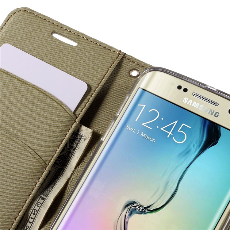 ROAR KOREA Twill Leather Cover for Samsung Galaxy S6 edge G925 Retro Style - Khaki-9