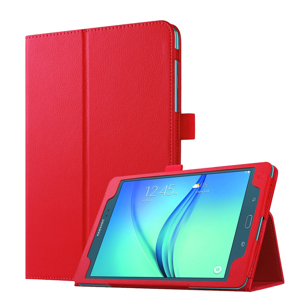 Litchi Skin Leather Stand Cover for Samsung Galaxy Tab A 9.7 T550 T555 - Red-1