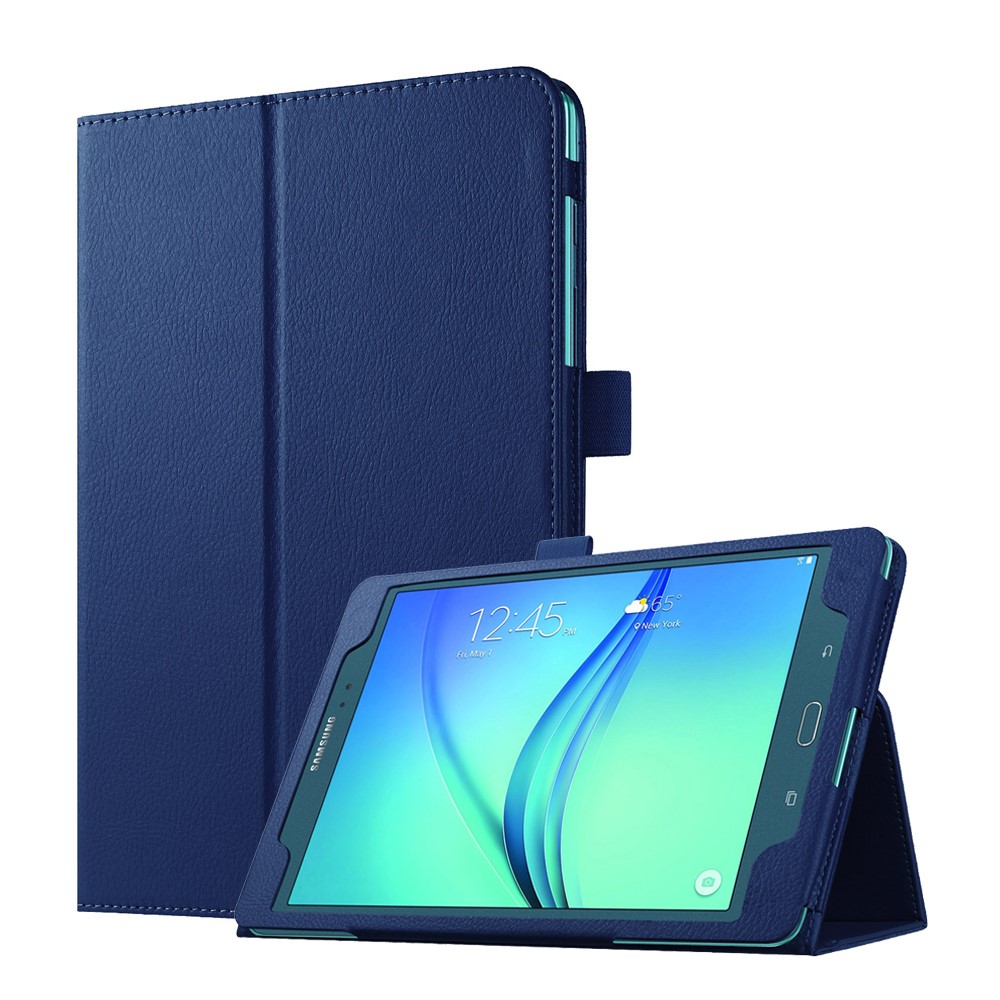 Litchi Skin Folio Leather Stand Case for Samsung Galaxy Tab A 9.7 T550 T555 - Dark Blue-1