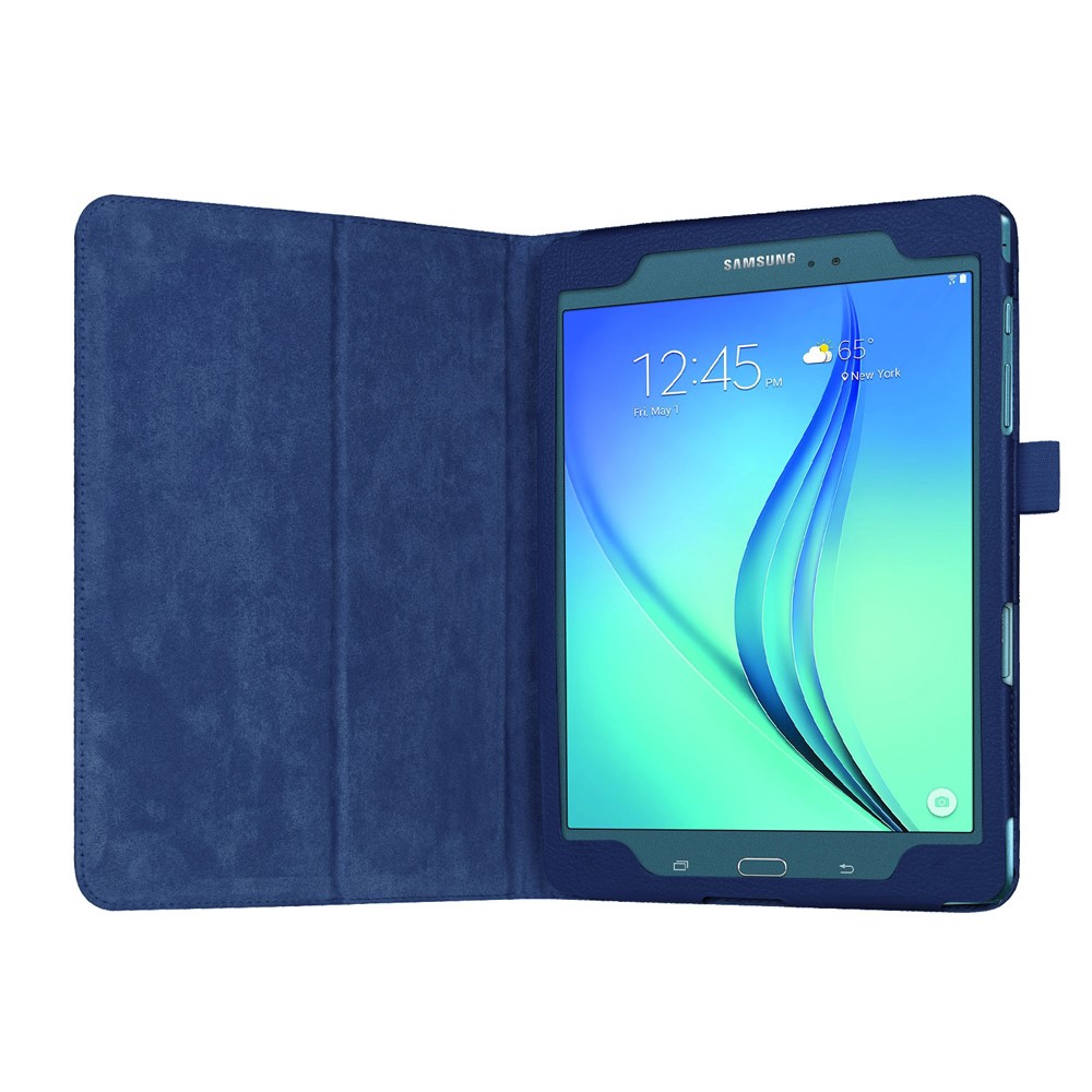 Litchi Skin Folio le Cuir Stand Casse Pour Samsung Galaxy Tab A 9,7 T550 T555 - Bleu Foncé-4