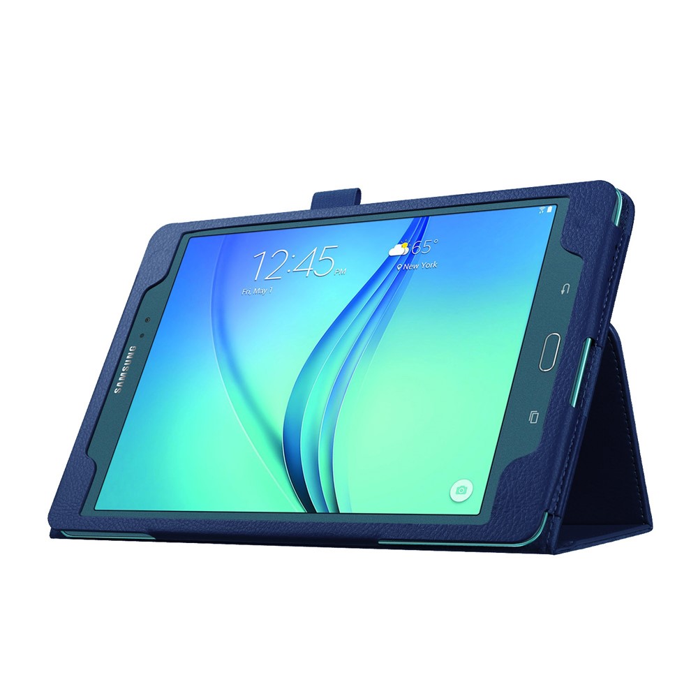 Litchi Skin Folio le Cuir Stand Casse Pour Samsung Galaxy Tab A 9,7 T550 T555 - Bleu Foncé-5