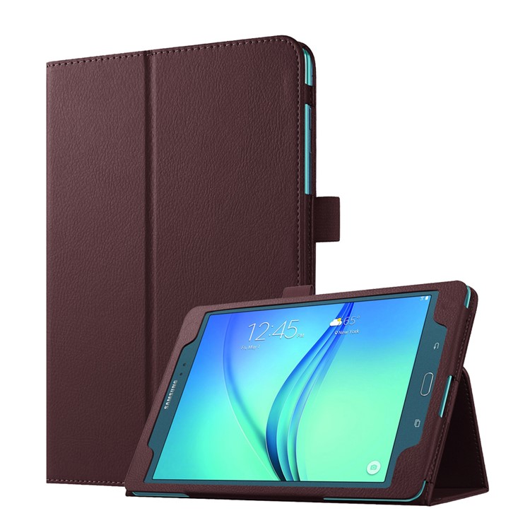 Litchi Skin Stand Leather Folio Case for Samsung Galaxy Tab A 9.7 T550 T555 - Brown-1