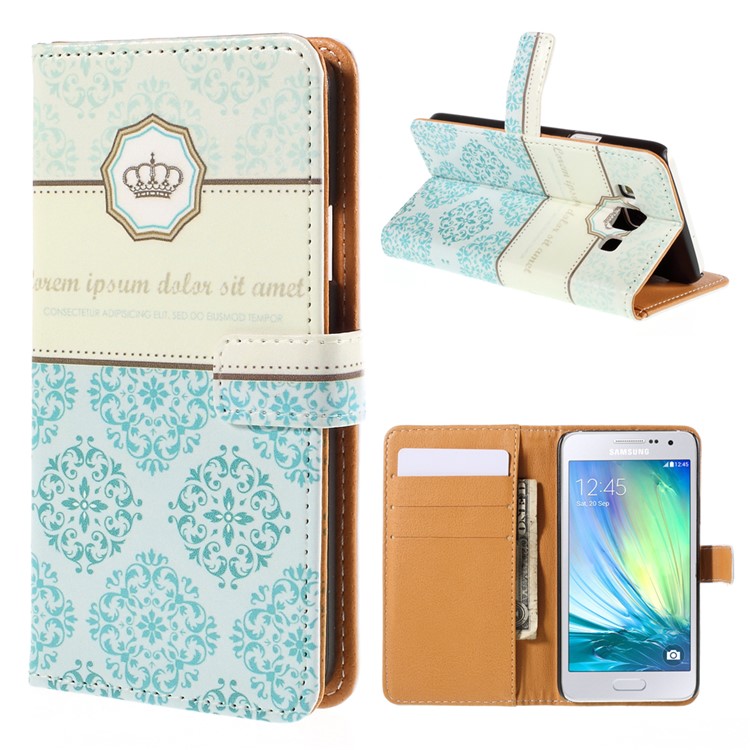 Patterned Flip Wallet Leather Cover for Samsung Galaxy A3 SM-A300F - Damask and Crown-1