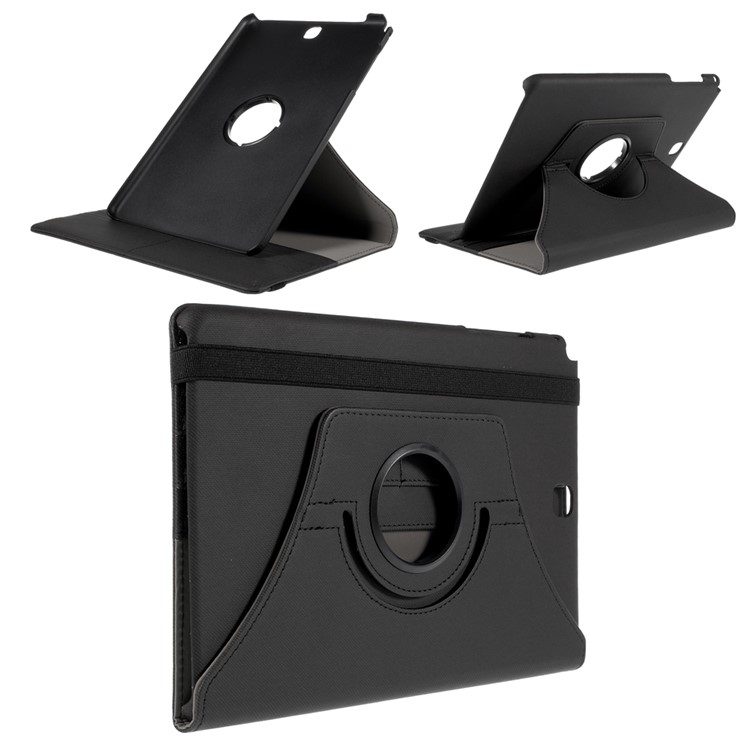 Cloth Grain Leather Rotary Stand Shell for Samsung Galaxy Tab A 9.7 T550 T555 - Black-1
