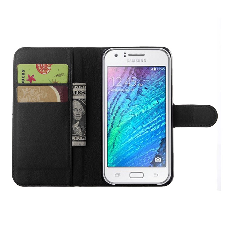 Litchi Skin Leather Wallet Case for Samsung Galaxy J5 SM-J500F - Black-3