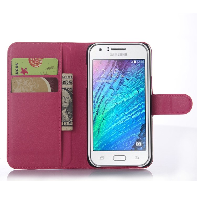 Litchi Skin Wallet Leather Stand Case for Samsung Galaxy J5 SM-J500F - Rose-3